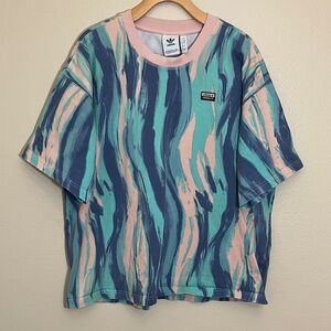 Adidas Pastel Wave Short Sleeve Oversized Athletic Sweatshirt